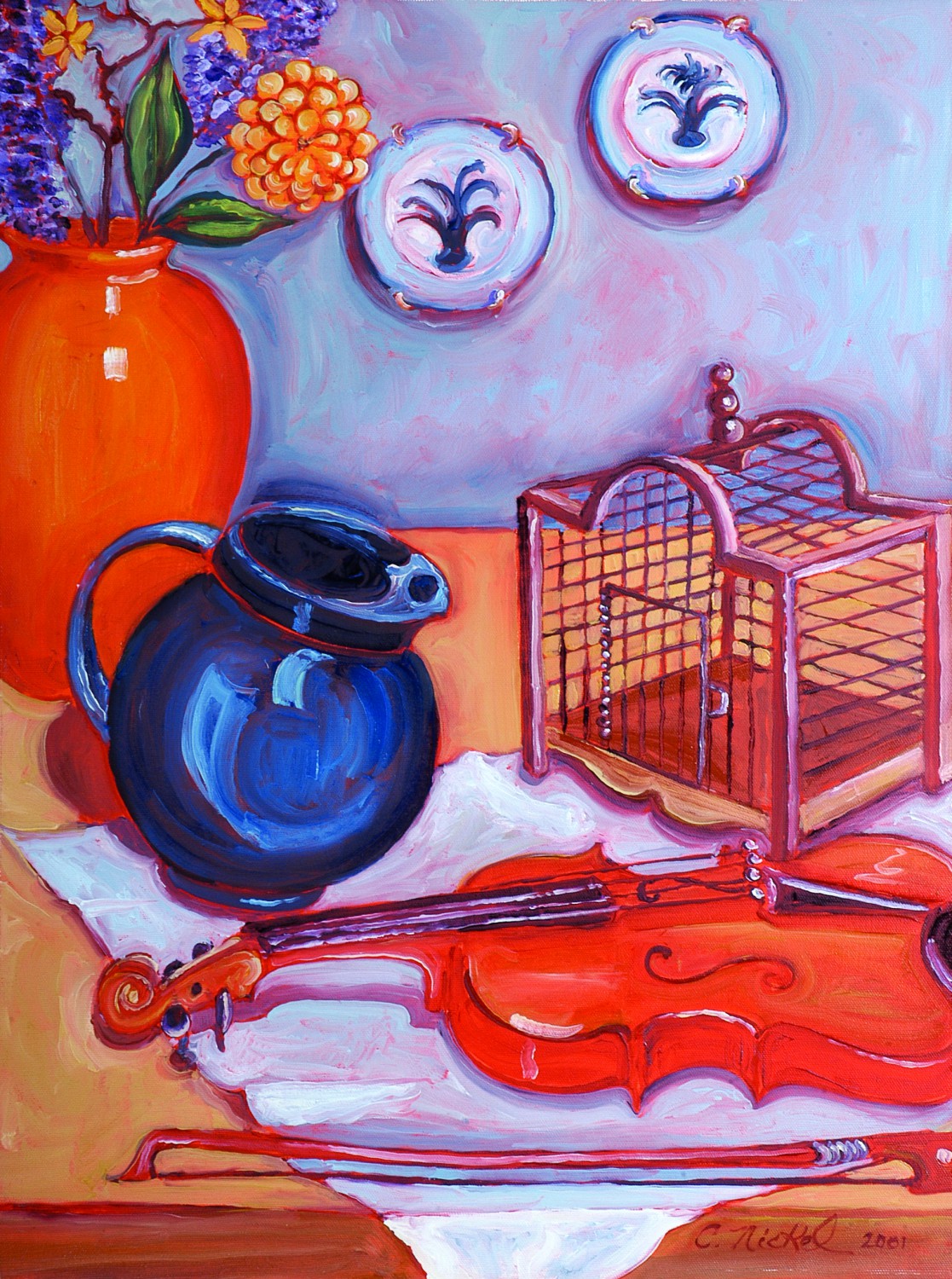 Blue Pitcher with a Birdcage Blue Pitcher with a Birdcage